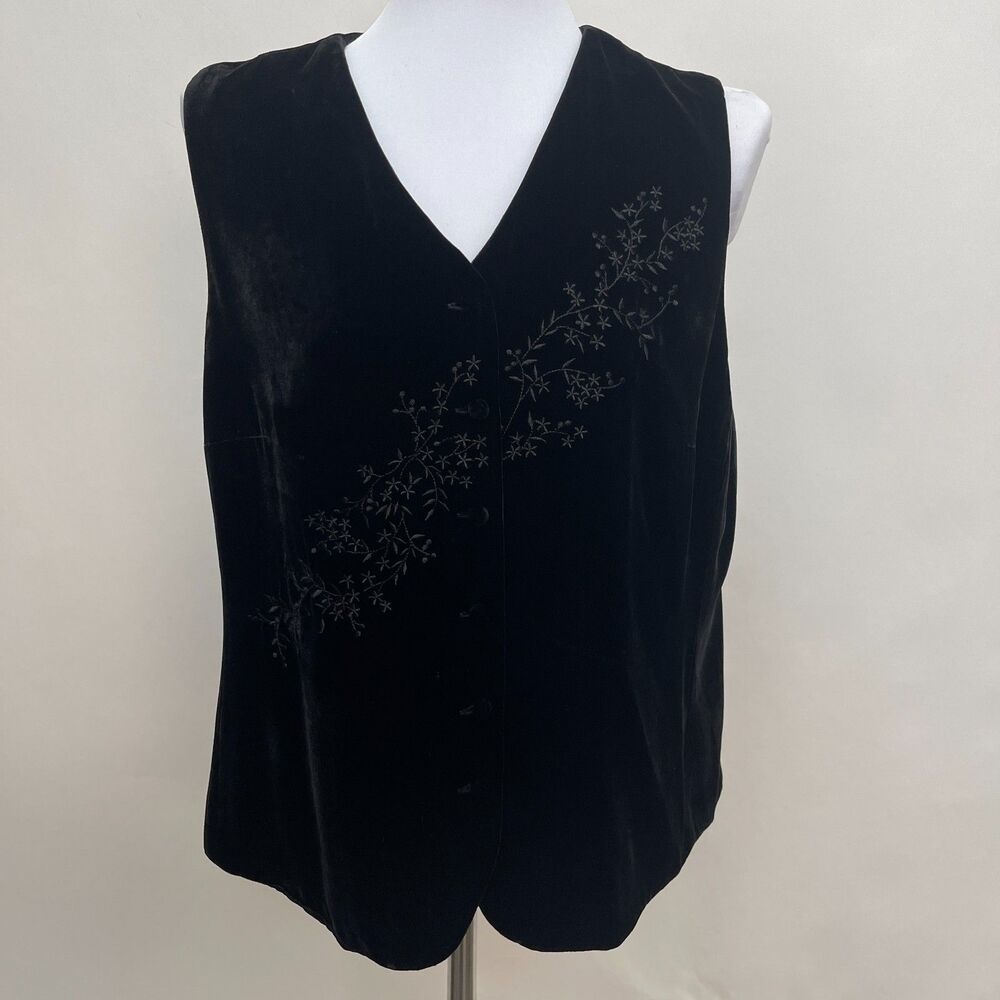 Talbots Women's Top Vest Size 12W Black Velvet Floral
